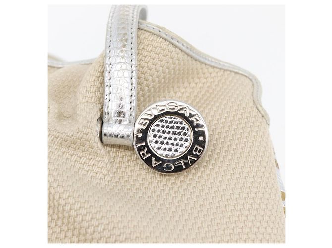 Bulgari BVLGARI Handtasche aus beigem Canvas mit Silber authentisch ka4005 - Ansicht 10