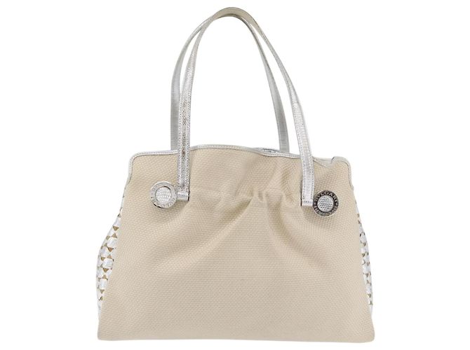 Bulgari BVLGARI Handtasche aus beigem Canvas mit Silber authentisch ka4005 - Ansicht 13
