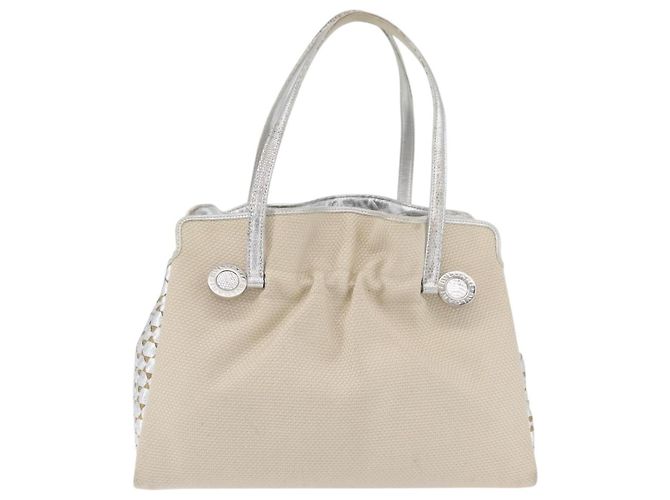 Bulgari BVLGARI Handtasche aus beigem Canvas mit Silber authentisch ka4005 - Ansicht 2
