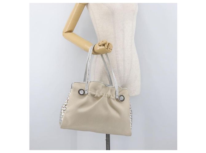 Bulgari BVLGARI Handtasche aus beigem Canvas mit Silber authentisch ka4005 - Ansicht 24