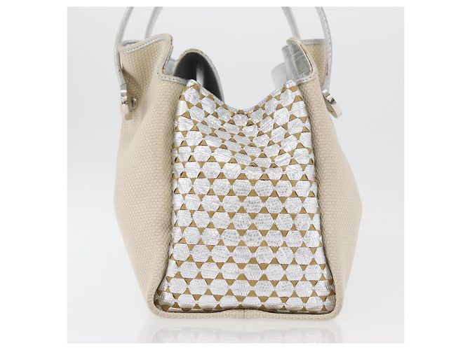 Bulgari BVLGARI Handtasche aus beigem Canvas mit Silber authentisch ka4005 - Ansicht 3