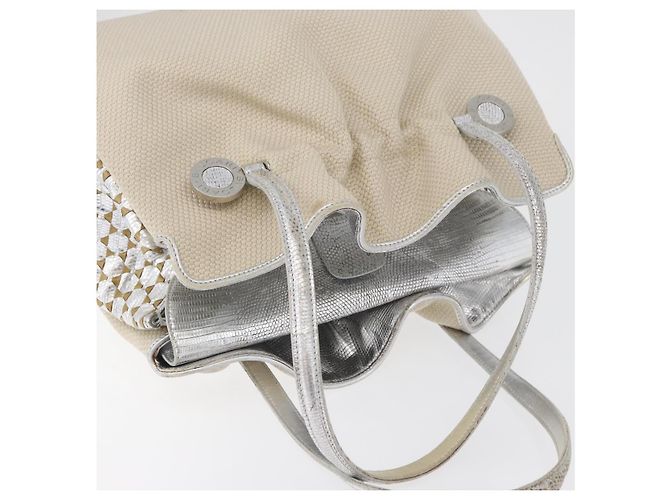 Bulgari BVLGARI Handtasche aus beigem Canvas mit Silber authentisch ka4005 - Ansicht 6