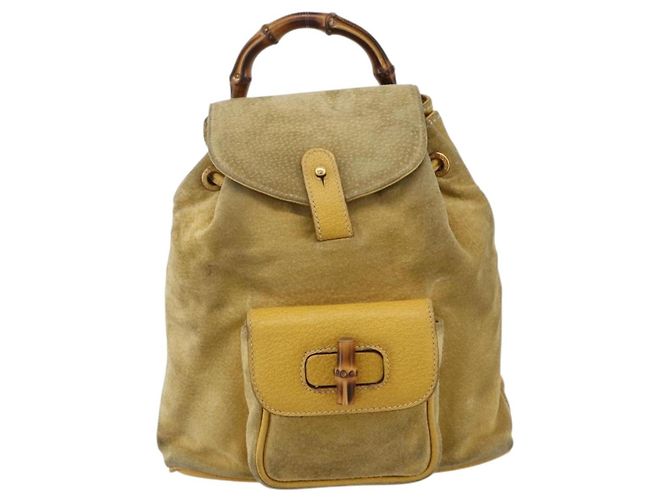 Bamboo Zaino in Bambù GUCCI Camoscio Giallo Oro 003 1705 0030 Auth YKZ1234 D'oro - vista 13
