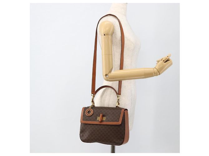 Céline Borsa a mano in tela Macadam CELINE in pelle PVC 2 in 1 marrone oro Auth YKZ1558A - vista 28