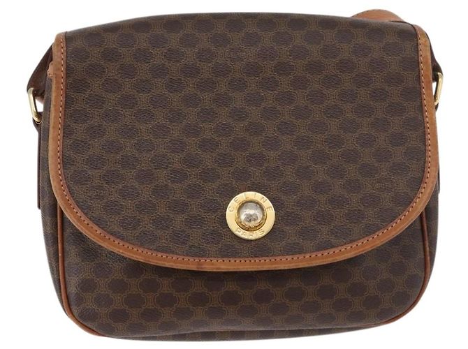 16 Céline Borsa a Spalla in Tela Macadam CELINE in Pelle PVC Marrone Oro Auth ka3857 D'oro - vista 13