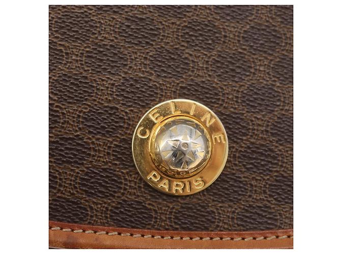 16 Céline Borsa a Spalla in Tela Macadam CELINE in Pelle PVC Marrone Oro Auth ka3857 D'oro - vista 18