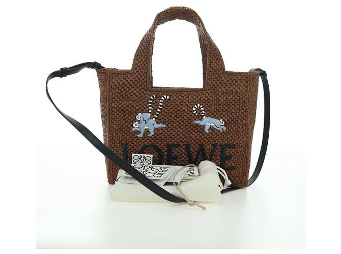 Borsa LOEWE Font Tote Small Suna Fujita Collaboration in rafia 2 in 1 Auth YKZ1552SAM Marrone Argento - vista 12
