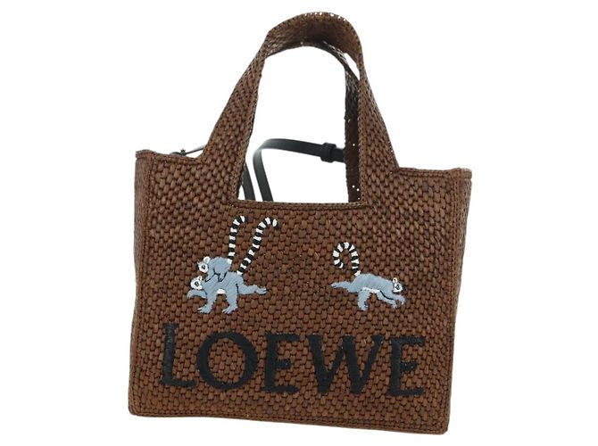 Borsa LOEWE Font Tote Small Suna Fujita Collaboration in rafia 2 in 1 Auth YKZ1552SAM Marrone Argento - vista 13