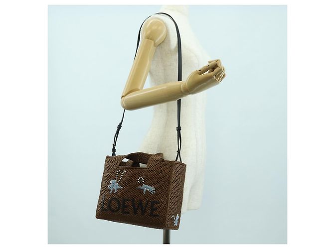 Borsa LOEWE Font Tote Small Suna Fujita Collaboration in rafia 2 in 1 Auth YKZ1552SAM Marrone Argento - vista 24