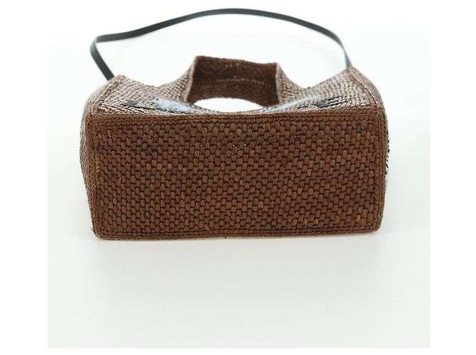 Borsa LOEWE Font Tote Small Suna Fujita Collaboration in rafia 2 in 1 Auth YKZ1552SAM Marrone Argento - vista 5