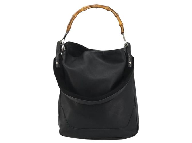 Gucci Bamboo Schultertasche Leder 2way Schwarz Silber Auth ka3910 - Ansicht 13