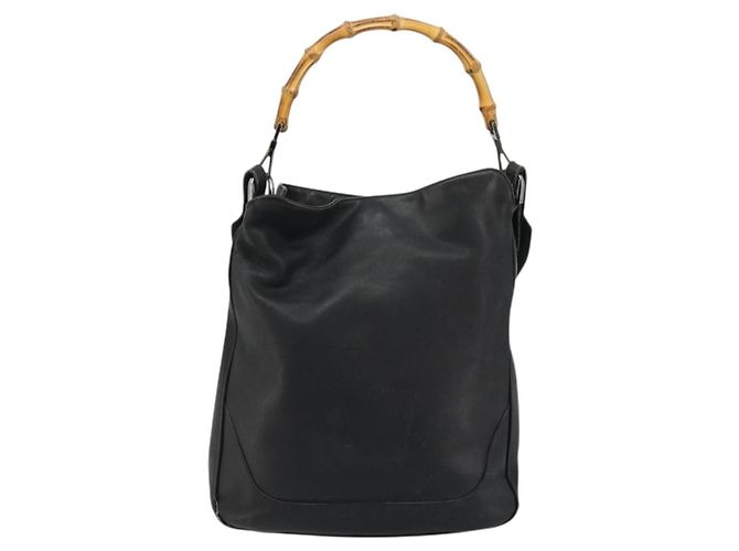 Gucci Bamboo Schultertasche Leder 2way Schwarz Silber Auth ka3910 - Ansicht 2