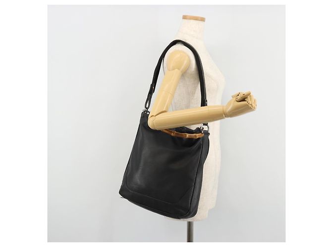 Gucci Bamboo Schultertasche Leder 2way Schwarz Silber Auth ka3910 - Ansicht 23