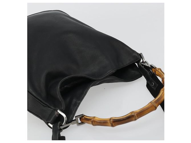 Gucci Bamboo Schultertasche Leder 2way Schwarz Silber Auth ka3910 - Ansicht 6