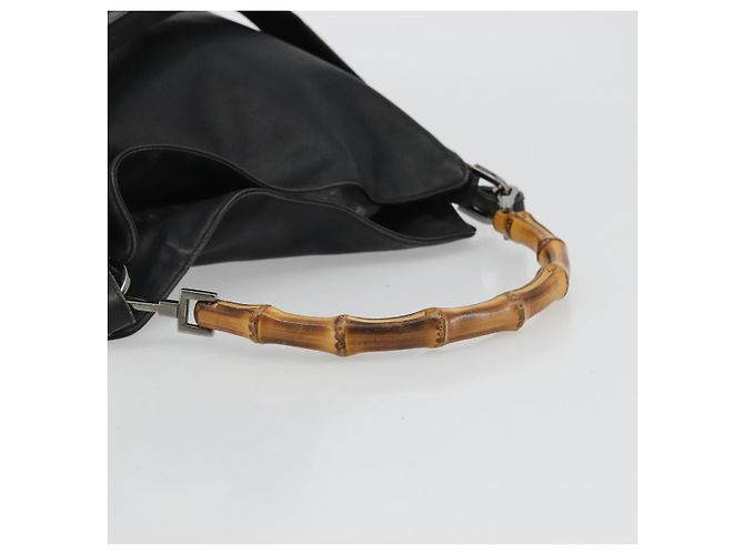 Gucci Bamboo Schultertasche Leder 2way Schwarz Silber Auth ka3910 - Ansicht 7