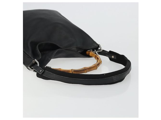 Gucci Bamboo Schultertasche Leder 2way Schwarz Silber Auth ka3910 - Ansicht 9