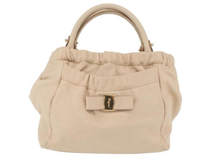 Borsa a mano Vala in pelle 2 in 1 avorio e oro Auth BA12126A di Salvatore Ferragamo - vista 13