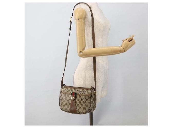 GUCCI GG Supreme Web Sherry Line Bag PVC Beige Gold 89 02 032 Auth 175961 Golden - view 23