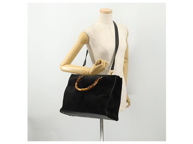 Borsa a mano in suede GUCCI Bamboo 2way Nero Oro 002 2855 0322 0 Auth bs34248 D'oro - vista 23