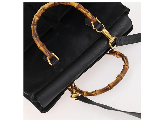 Borsa a mano in suede GUCCI Bamboo 2way Nero Oro 002 2855 0322 0 Auth bs34248 D'oro - vista 6