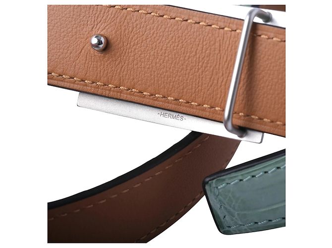 Hermès Médor Gürtel aus mattem Alligator in Vert d’Eau mit Palladium-Beschlägen Grün - Ansicht 4