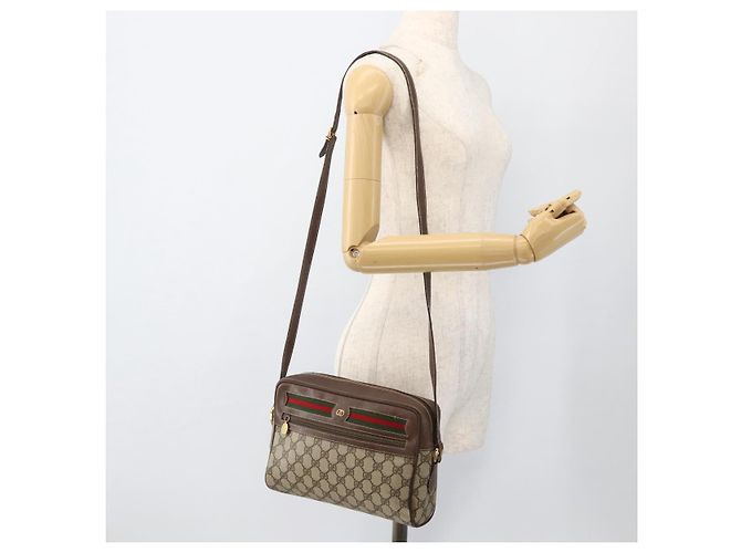 Borsa Sherry Line GG Supreme Web di GUCCI in PVC beige e oro 001 113 6472 Auth 175628 D'oro - vista 23