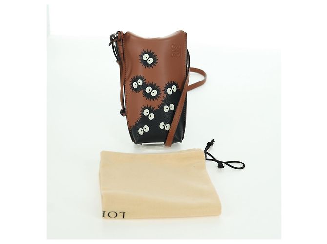 LOEWE Ghibli Collaborazione Gate Pocket Bag Pelle Marrone Argento Auth 172347SM - vista 12