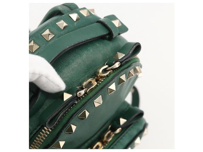 Zaino in pelle Valentino Rock Studs verde oro Auth BA12134A D'oro - vista 10