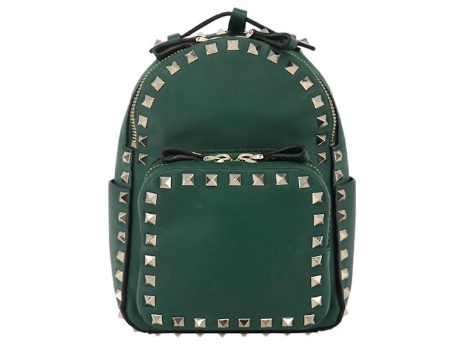 Zaino in pelle Valentino Rock Studs verde oro Auth BA12134A D'oro - vista 13