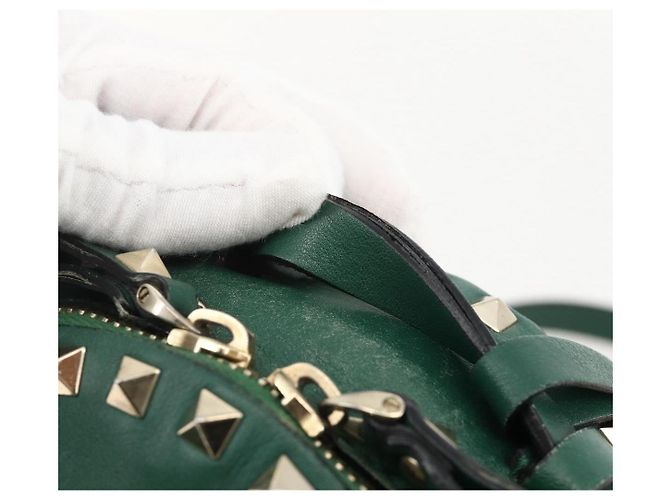 Zaino in pelle Valentino Rock Studs verde oro Auth BA12134A D'oro - vista 14
