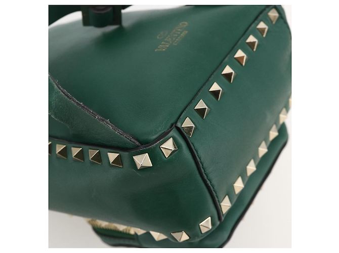 Zaino in pelle Valentino Rock Studs verde oro Auth BA12134A D'oro - vista 18