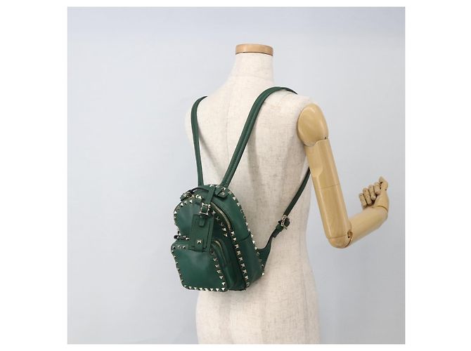 Zaino in pelle Valentino Rock Studs verde oro Auth BA12134A D'oro - vista 25