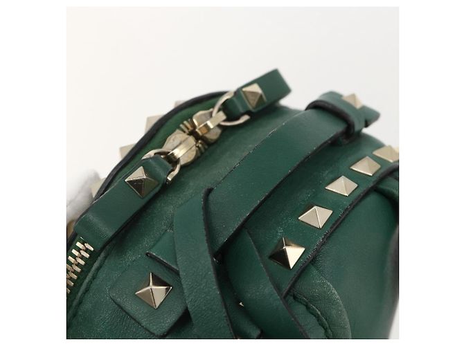 Zaino in pelle Valentino Rock Studs verde oro Auth BA12134A D'oro - vista 7