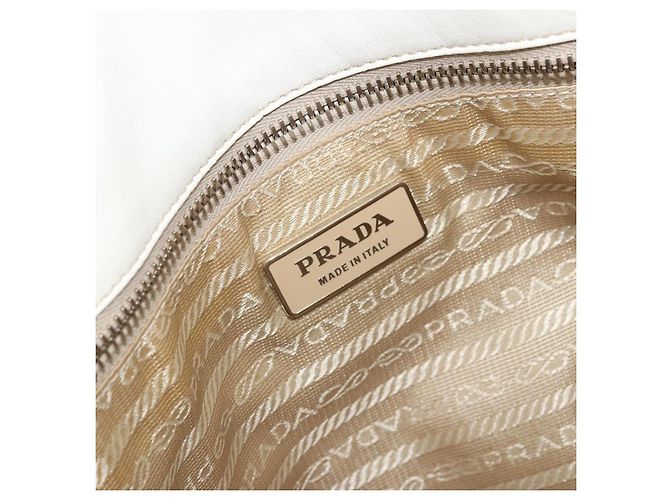 Prada Tote Bag aus Leder Weiß Silber Auth am11340 - Ansicht 10