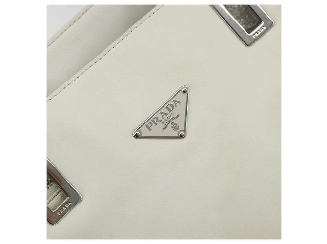 Prada Tote Bag aus Leder Weiß Silber Auth am11340 - Ansicht 18