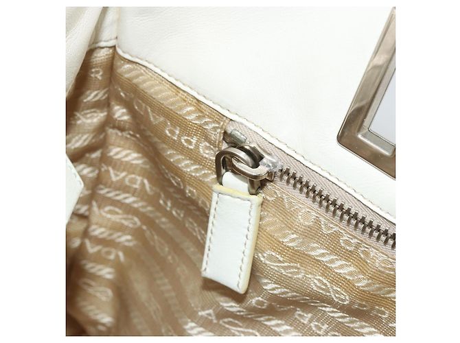 Prada Tote Bag aus Leder Weiß Silber Auth am11340 - Ansicht 21