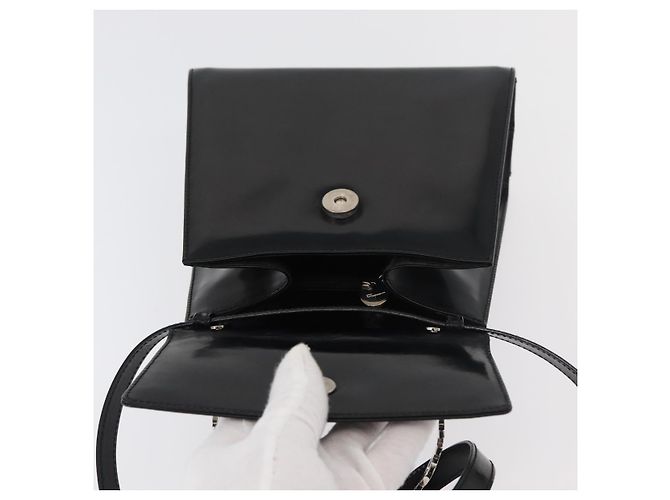 Borsa Gancini Salvatore Ferragamo in pelle verniciata 2 in 1 Nero Argento Auth 175600A - vista 10