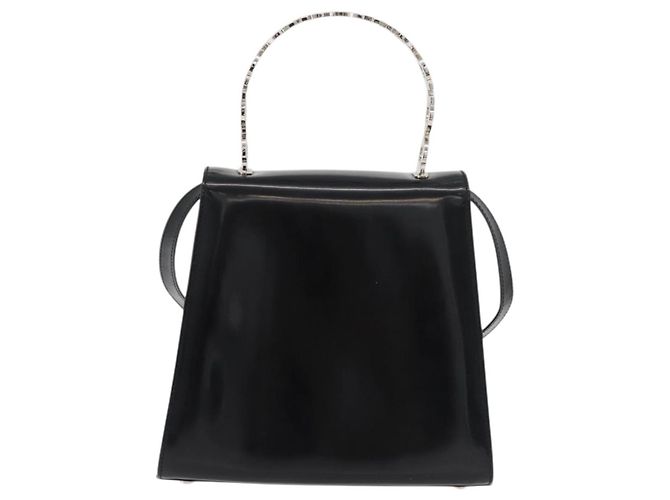 Borsa Gancini Salvatore Ferragamo in pelle verniciata 2 in 1 Nero Argento Auth 175600A - vista 2