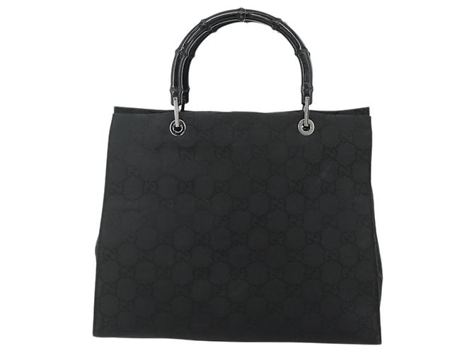 Borsa a mano GG Canvas Bamboo Gucci Nylon Nero Argento 002 1010 Auth 176148 - vista 2