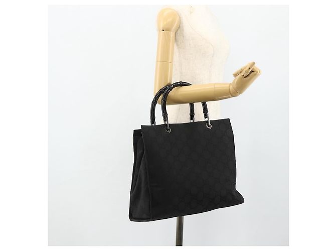 Borsa a mano GG Canvas Bamboo Gucci Nylon Nero Argento 002 1010 Auth 176148 - vista 25