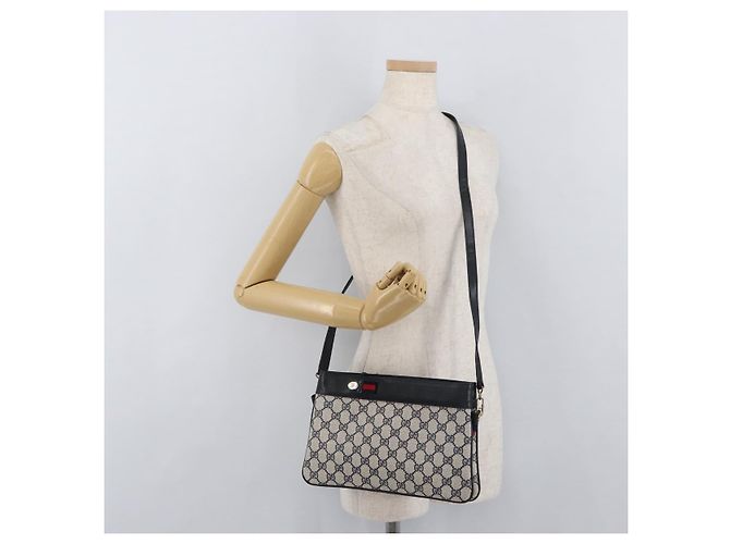 Borsa a Spalla Gucci GG Supreme Sherry Line PVC Blu Navy Oro 904 02 035 Auth YKZ1274 D'oro - vista 24
