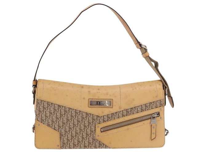 Borsa a Spalla Christian Dior Trotter in Tela Chic da Strada Beige Argento Auth 176137A - vista 13