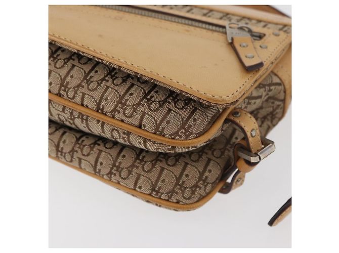 Borsa a Spalla Christian Dior Trotter in Tela Chic da Strada Beige Argento Auth 176137A - vista 14