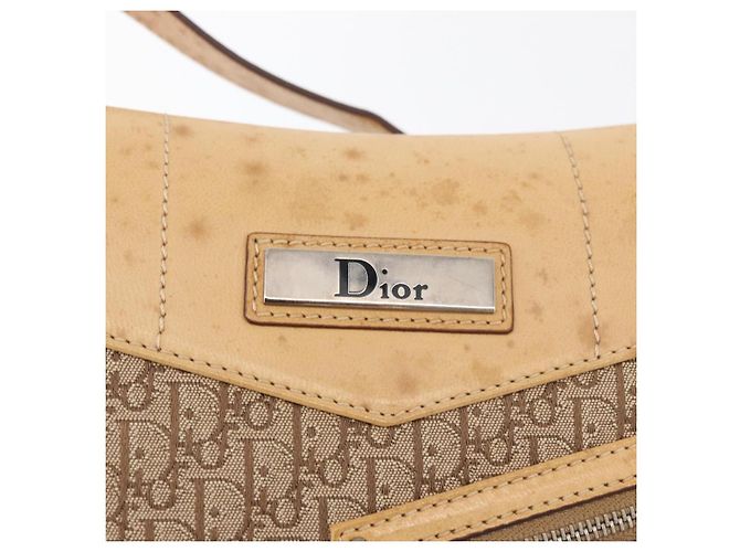 Borsa a Spalla Christian Dior Trotter in Tela Chic da Strada Beige Argento Auth 176137A - vista 17