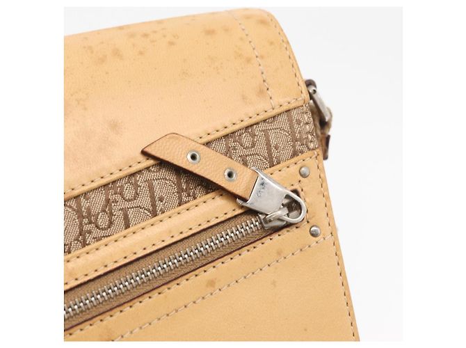 Borsa a Spalla Christian Dior Trotter in Tela Chic da Strada Beige Argento Auth 176137A - vista 18