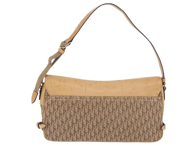 Borsa a Spalla Christian Dior Trotter in Tela Chic da Strada Beige Argento Auth 176137A - vista 2