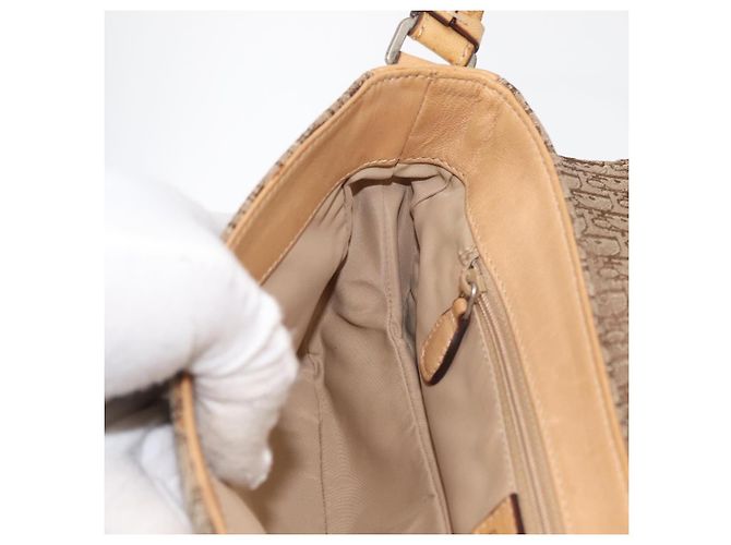 Borsa a Spalla Christian Dior Trotter in Tela Chic da Strada Beige Argento Auth 176137A - vista 21
