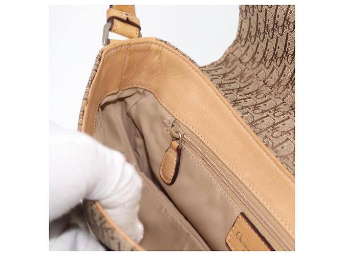 Borsa a Spalla Christian Dior Trotter in Tela Chic da Strada Beige Argento Auth 176137A - vista 22