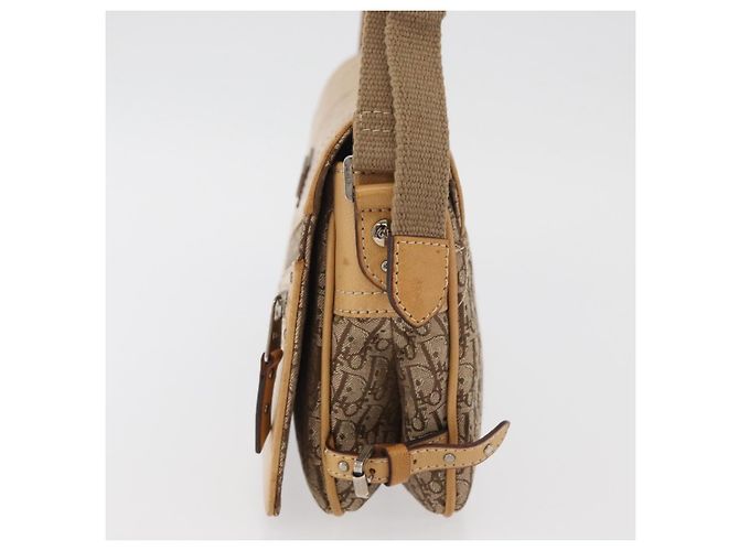 Borsa a Spalla Christian Dior Trotter in Tela Chic da Strada Beige Argento Auth 176137A - vista 3