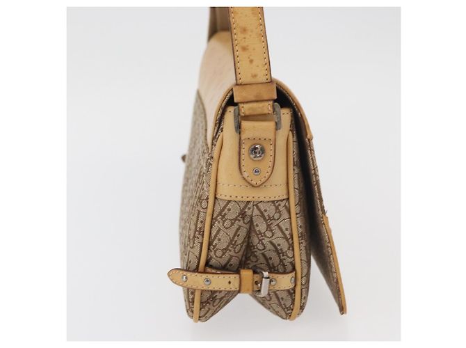 Borsa a Spalla Christian Dior Trotter in Tela Chic da Strada Beige Argento Auth 176137A - vista 4